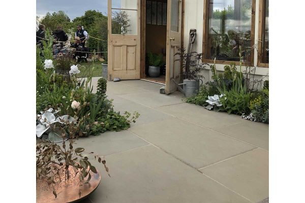 Single light grey Heath smooth sandstone slab seen from above. Free next-day UK delivery available.***
