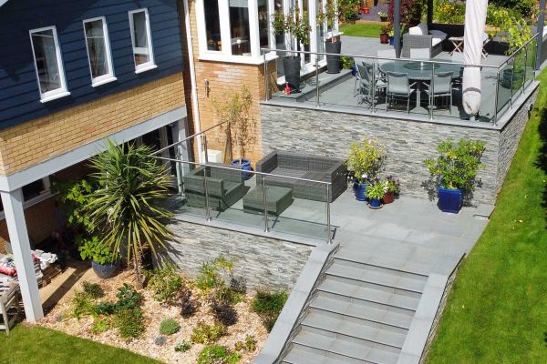 Kandla Grey Sandstone Cladding panel, 4 blocks wide, showing variation in grey colours. Free UK delivery available.***