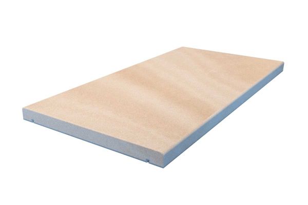 Angled view of Light Buff Smooth Sandstone Coping Stone, showing its slim 25mm pencil-round profile.***
