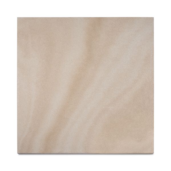 A slab of Light Buff sawn sandstone paving, seen from above, showing colours, markings and texture. Free UK delivery available.***