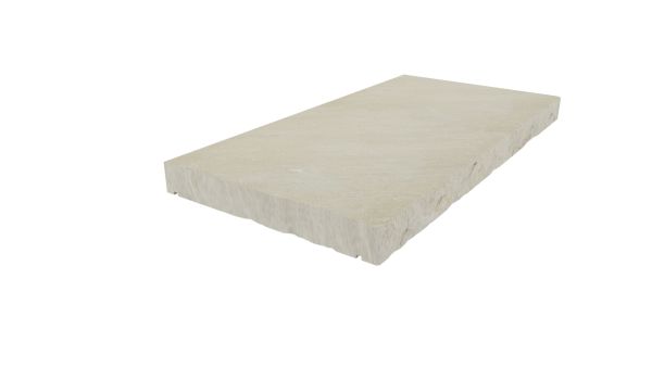 Single Mint Indian Sandstone Rock-Faced straight coping stone, with drip-line edge profile applied to the long sides.***Image Displaying Mint Straight Coping
