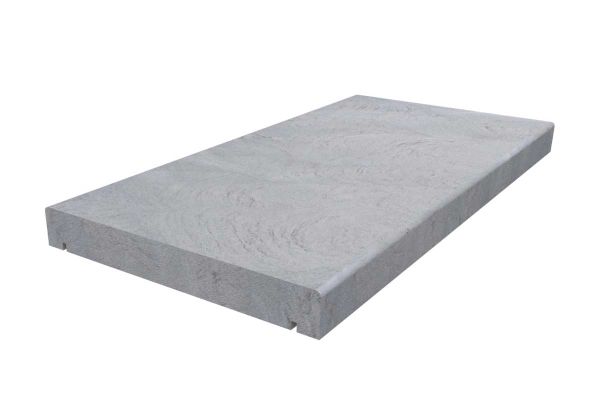 Heath smooth sandstone pencil round straight coping with drip line under each long side.***